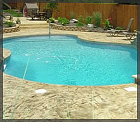 Stamped Concrete Pool Deck in Slate Texture Skin with Deep Vein, <br />Poured as a solid piece, No separate coping
