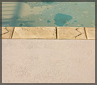 Custom Stamped Concrete Pool Coping with Spray Deck applied to the pool deck.<br /> The color in the water is a normal part of the process.<br /> You will need to clean your pool once the Stamped Concrete is finished.